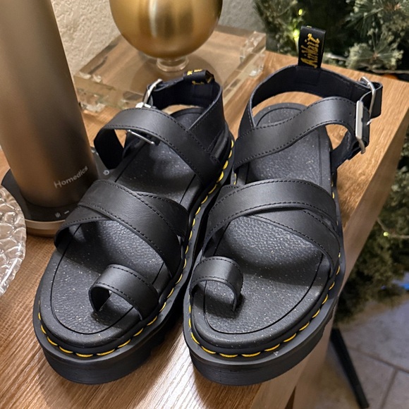 Dr martens Black Strappy Sandals with Yellow Stitching - Picture 2 of 8